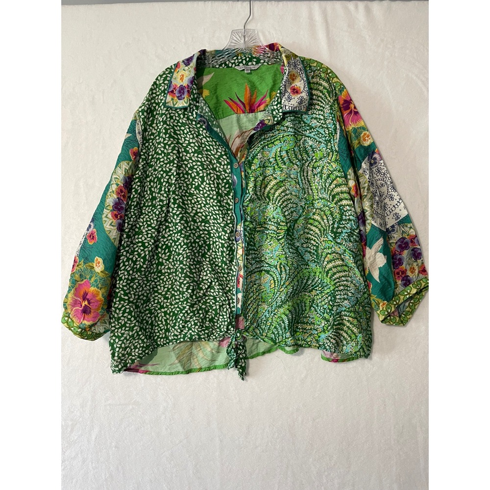 JOHN MARK Patchwork Mixed Print Button Down Shirt… - image 4